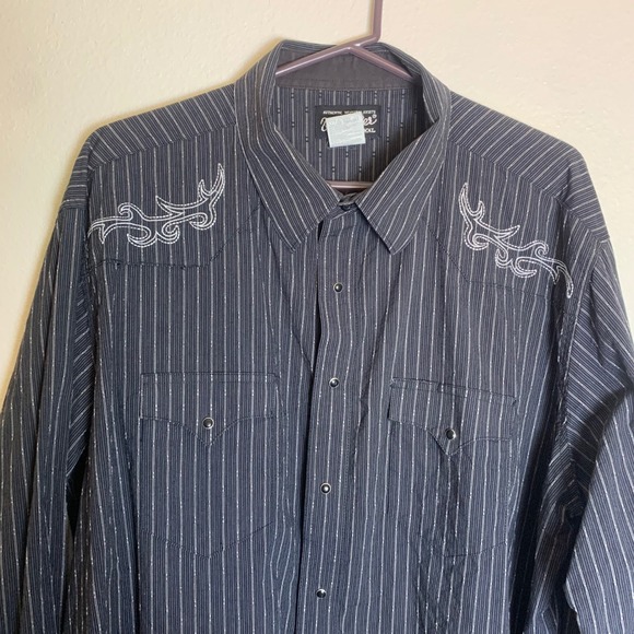 Wrangler Western Shirt XXL Mens Black Pinstripe Embroidered Long Sleeve - Picture 1 of 12